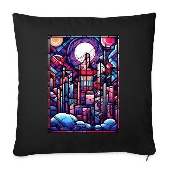 Geometric Stained Glass Vaporwave City Japanese Ae - Sofakissenbezug 45 x 45 cm - Schwarz - Vorne