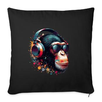 DJ Monkey Monkey Chimpanzee Headphones Sunglasses - Sofa pillowcase 17,3'' x 17,3'' (45 x 45 cm) - black - Front