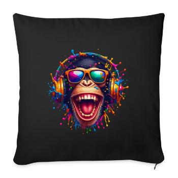 DJ Monkey Monkey Chimpanzee Music Headphones Funny - Sofa pillowcase 17,3'' x 17,3'' (45 x 45 cm) - black - Front