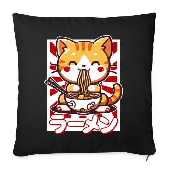 Cat Loves Ramen Bowl Kawaii Anime - Sofa pillowcase 17,3'' x 17,3'' (45 x 45 cm) - black - Front