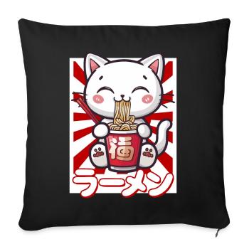 Cat Loves Ramen Bowl Kawaii Anime - Sofa pillowcase 17,3'' x 17,3'' (45 x 45 cm) - black - Front