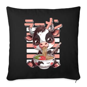 Vache Aime Ramen Bowl Kawaii Anime - Housse de coussin décorative 45 x 45 cm - noir - Devant