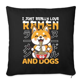Dog liebt Ramen Bowl Kawaii Anime - Sofakissenbezug 45 x 45 cm - Schwarz - Vorne