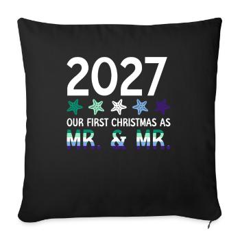 2027 Notre premier Noël en tant que M. et M. Homo-E - Housse de coussin décorative 45 x 45 cm - noir - Devant