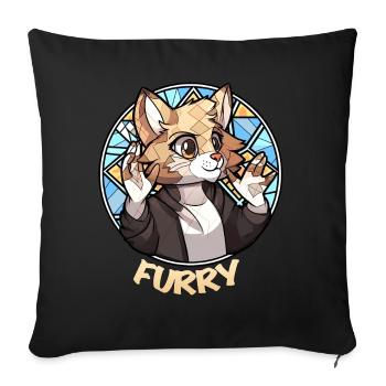 Funny Furry Meme Cat Fursona Geometric Low Poly - Sofakissenbezug 45 x 45 cm - Schwarz - Vorne
