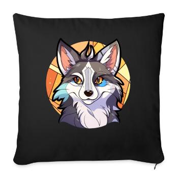 Anime Anthro Wolf Fursona Stained Glass Furry Fand - Sofakissenbezug 45 x 45 cm - Schwarz - Vorne