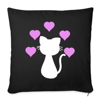 Coeurs, Chats, Chats, Animal De Compagnie, Enfant, Bébé - Housse de coussin décorative 45 x 45 cm - noir - Devant