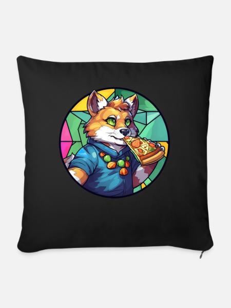 Furry Pizza Tiger Fox Fursona Animal Fandom Pride - Sofakissenbezug 45 x 45 cm - Schwarz