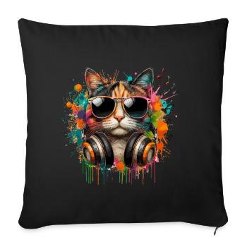 Chat Chats Maman Musique Casque Lunettes De Soleil Amusant - Housse de coussin décorative 45 x 45 cm - noir - Devant