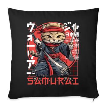 Chat Samouraï Chat Ninja Japonais Kawaii - Housse de coussin décorative 45 x 45 cm - noir - Devant