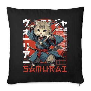 Chat Samouraï Chat Ninja Japonais Kawaii - Housse de coussin décorative 45 x 45 cm - noir - Devant