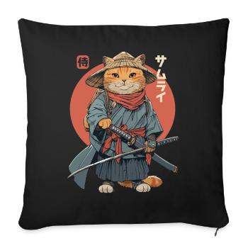 Chat Samouraï Chat Ninja Japonais Kawaii - Housse de coussin décorative 45 x 45 cm - noir - Devant