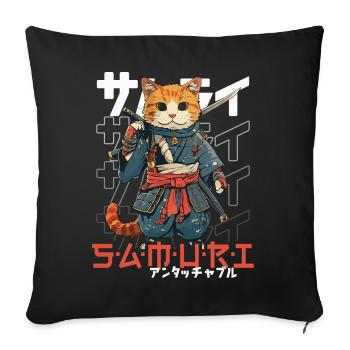 Chat Samouraï Chat Ninja Japonais Kawaii - Housse de coussin décorative 45 x 45 cm - noir - Devant