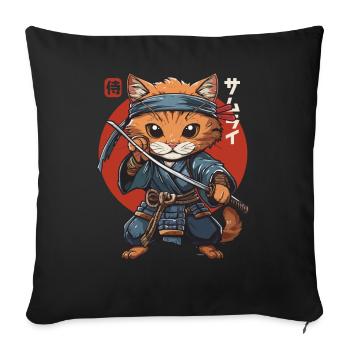 Chat Samouraï Chat Ninja Japonais Kawaii - Housse de coussin décorative 45 x 45 cm - noir - Devant