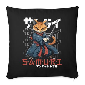 Chat Samouraï Chat Ninja Japonais Kawaii - Housse de coussin décorative 45 x 45 cm - noir - Devant