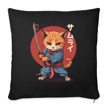 Chat Samouraï Chat Ninja Japonais Kawaii - Housse de coussin décorative 45 x 45 cm - noir - Devant