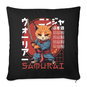 Chat Samouraï Chat Ninja Japonais Kawaii - Housse de coussin décorative 45 x 45 cm - noir - Devant