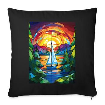 Cruising Sailboat Stained Glass Boat Sailing - Sofakissenbezug 45 x 45 cm - Schwarz - Vorne