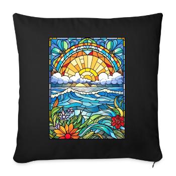 Stained Glass Landscape Tropical Beach Summer Swim - Sofakissenbezug 45 x 45 cm - Schwarz - Vorne