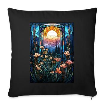 Spring Meadow Wildflower Stained Glass Dark Academ - Sofakissenbezug 45 x 45 cm - Schwarz - Vorne