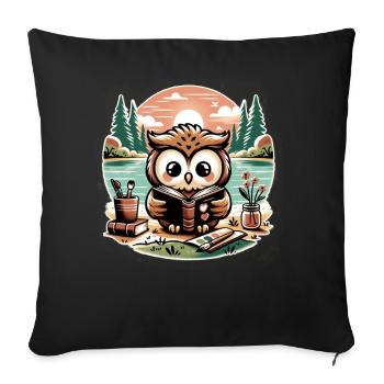 Owl Reads Book Wilderness Floral Frame - Sofa pillowcase 17,3'' x 17,3'' (45 x 45 cm) - black - Front