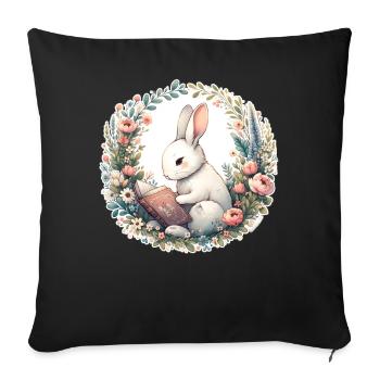 Rabbit Wilderness Book Illustration With Flower - Sofa pillowcase 17,3'' x 17,3'' (45 x 45 cm) - black - Front