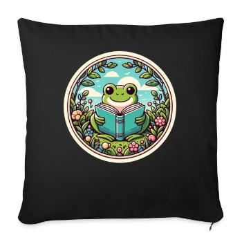 Frog Wilderness Book Illustration With Flowers l - Sofa pillowcase 17,3'' x 17,3'' (45 x 45 cm) - black - Front
