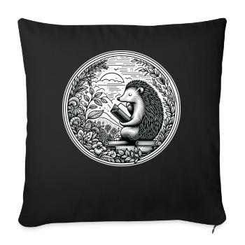 Hedgehog wilderness book reading illustration - Sofa pillowcase 17,3'' x 17,3'' (45 x 45 cm) - black - Front