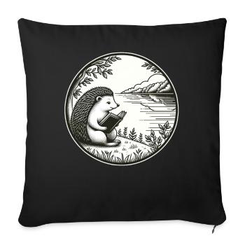 Hedgehog Wilderness Book Reading Seascape - Sofa pillowcase 17,3'' x 17,3'' (45 x 45 cm) - black - Front