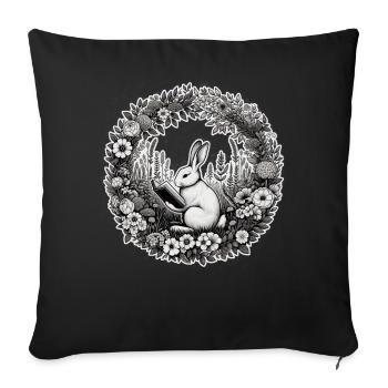 Rabbit Wilderness Book Illustration With Flower - Sofa pillowcase 17,3'' x 17,3'' (45 x 45 cm) - black - Front