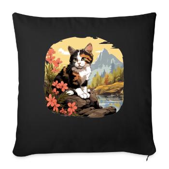 Chat calicot Chat porte-bonheur - Housse de coussin décorative 45 x 45 cm - noir - Devant
