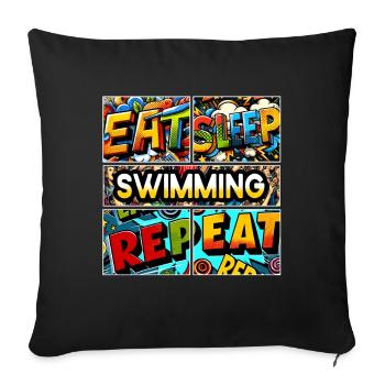 Eat sleep Swimming repeat - Sofa pillowcase 17,3'' x 17,3'' (45 x 45 cm) - black - Front
