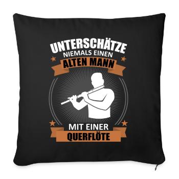 Vieil homme à la sagesse de la flûte - Housse de coussin décorative 45 x 45 cm - noir - Devant