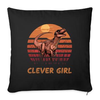 Cleveres Mädchen Dinosaurier Sonnenuntergang - Sofakissenbezug 45 x 45 cm - Schwarz - Vorne