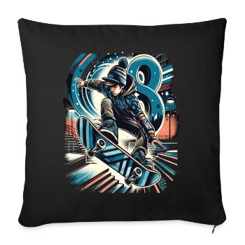 Skateboard Skater Design pour les garçons de 8 ans - Housse de coussin décorative 45 x 45 cm - noir - Devant