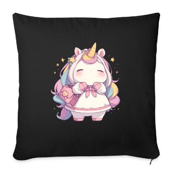 Licorne Kawaii Japonais - Housse de coussin décorative 45 x 45 cm - noir - Devant