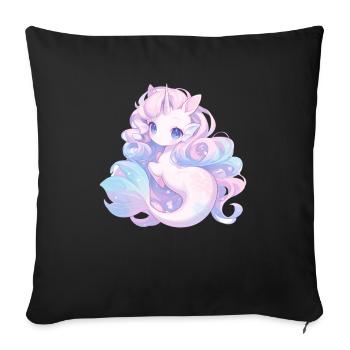 Licorne Sirène Kawaii Japonais - Housse de coussin décorative 45 x 45 cm - noir - Devant