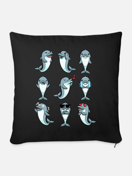 Delfin Emoticon - Sofakissenbezug 45 x 45 cm - Schwarz