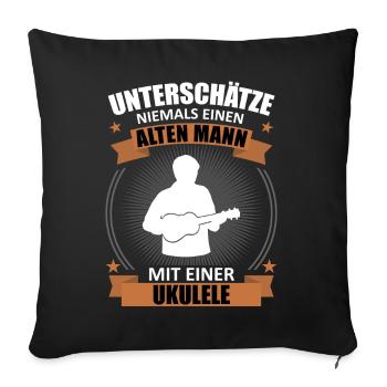 Vieil homme ukulélé sagesse - Housse de coussin décorative 45 x 45 cm - noir - Devant