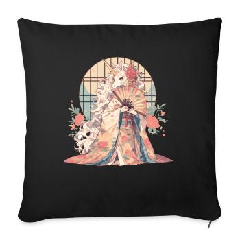 Licorne Kawaii Japonais - Housse de coussin décorative 45 x 45 cm - noir - Devant
