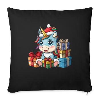 Licorne Noël Kawaii - Housse de coussin décorative 45 x 45 cm - noir - Devant