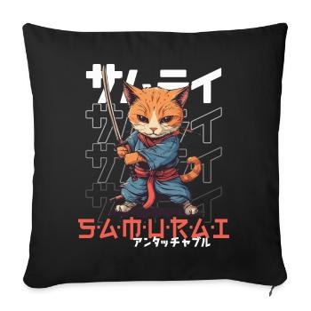 Chat Samouraï Chat Ninja Japonais Kawaii - Housse de coussin décorative 45 x 45 cm - noir - Devant