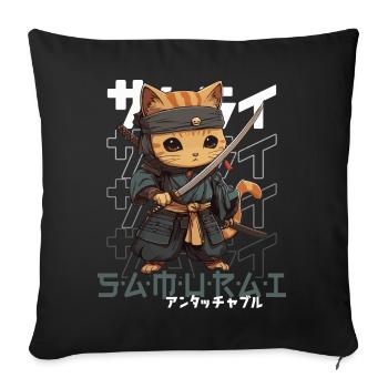 Chat Samouraï Chat Ninja Japonais Kawaii - Housse de coussin décorative 45 x 45 cm - noir - Devant