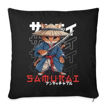 Chat Samouraï Chat Ninja Japonais Kawaii - Housse de coussin décorative 45 x 45 cm - noir - Devant
