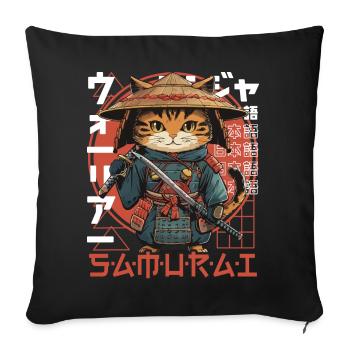 Chat Samouraï Chat Ninja Japonais Kawaii - Housse de coussin décorative 45 x 45 cm - noir - Devant