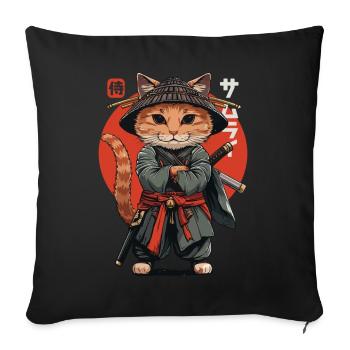 Chat Samouraï Chat Ninja Japonais Kawaii - Housse de coussin décorative 45 x 45 cm - noir - Devant