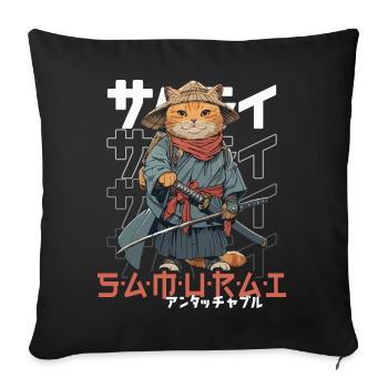 Chat Samouraï Chat Ninja Japonais Kawaii - Housse de coussin décorative 45 x 45 cm - noir - Devant