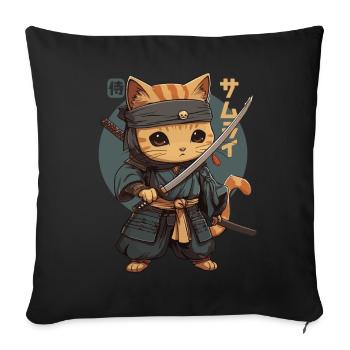 Chat Samouraï Chat Ninja Japonais Kawaii - Housse de coussin décorative 45 x 45 cm - noir - Devant