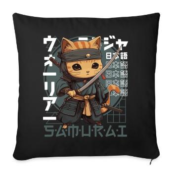 Chat Samouraï Chat Ninja Japonais Kawaii - Housse de coussin décorative 45 x 45 cm - noir - Devant