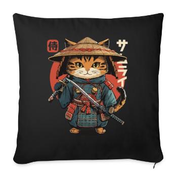 Chat Samouraï Chat Ninja Japonais Kawaii - Housse de coussin décorative 45 x 45 cm - noir - Devant